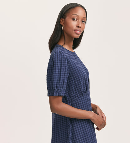 Mela Navy Seersucker Midi Dress