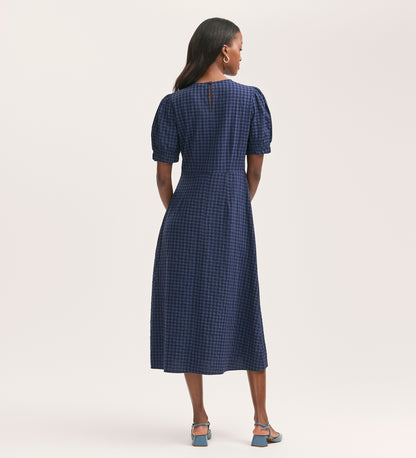 Mela Navy Seersucker Midi Dress