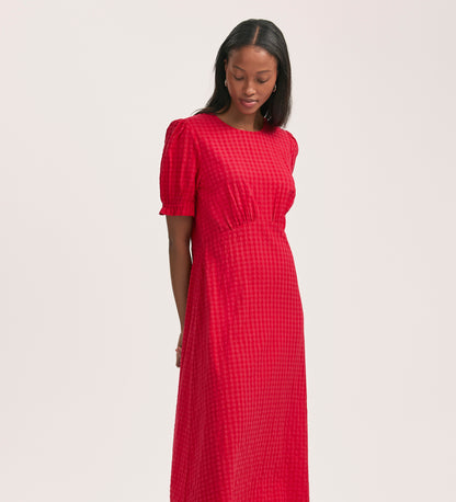 Mela Red Seersucker Midi Dress