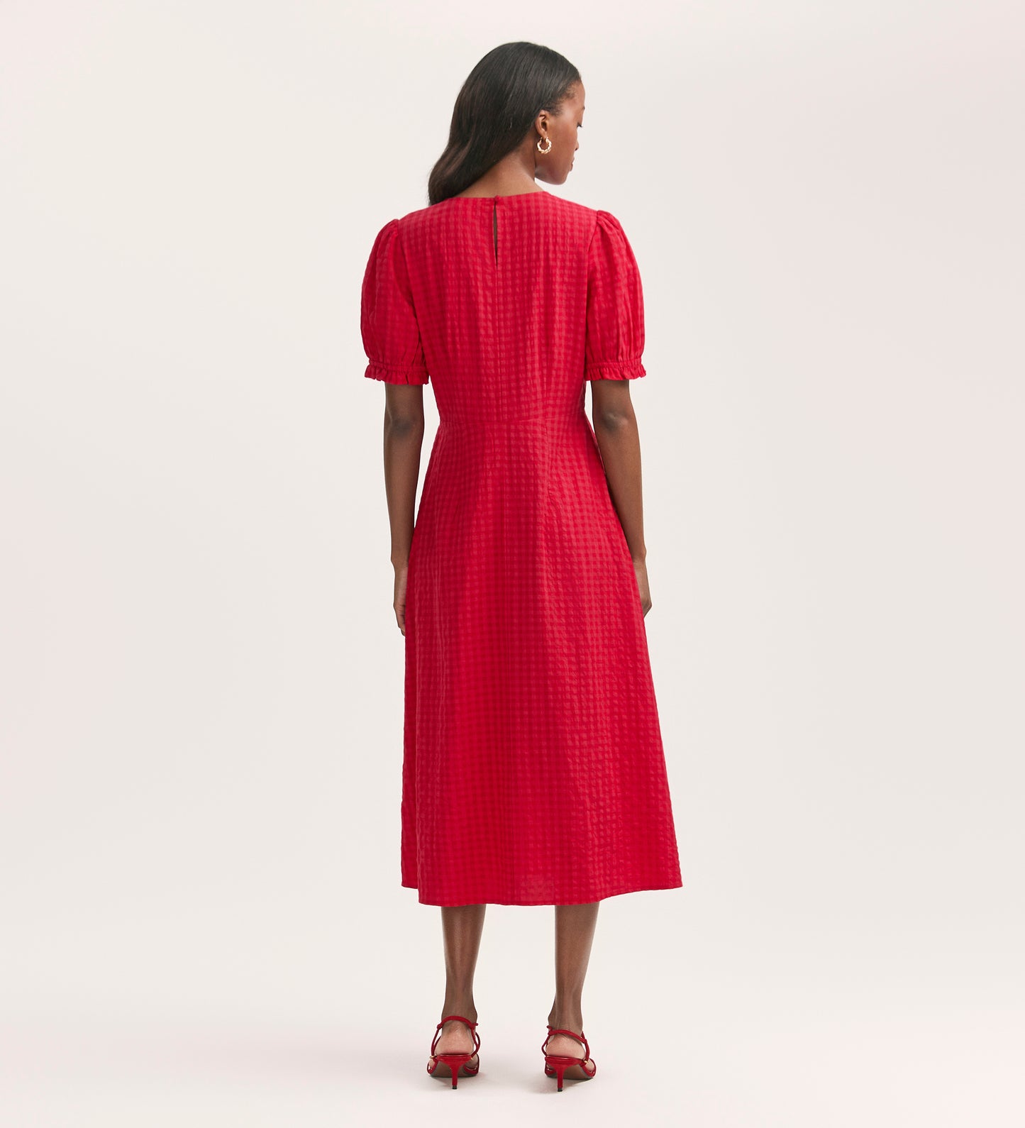 Mela Red Seersucker Midi Dress