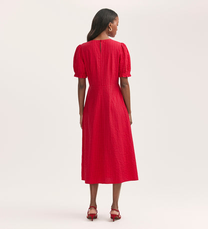 Mela Red Seersucker Midi Dress