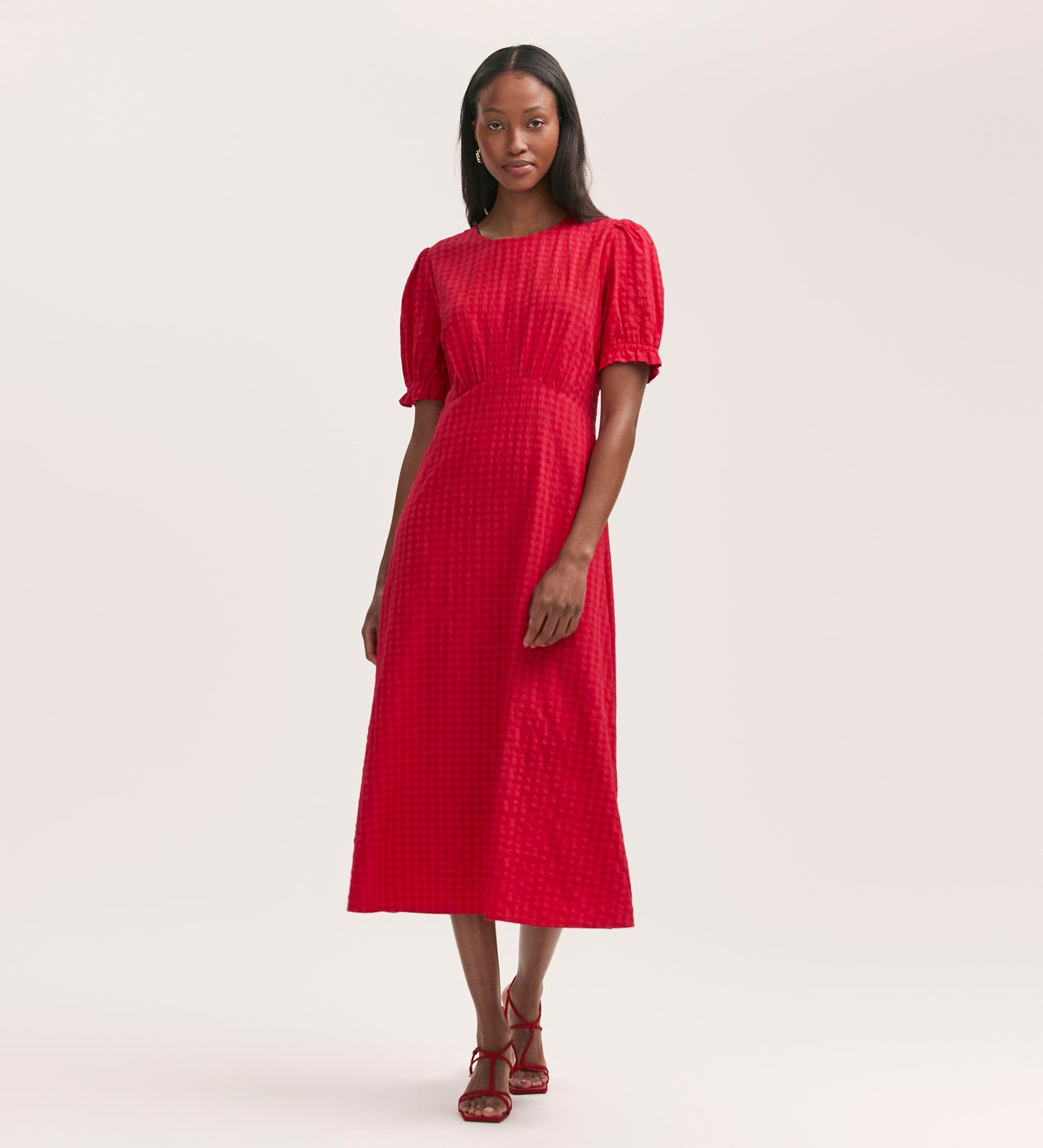 Mela Red Seersucker Midi Dress