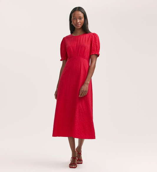 Mela Red Gingham Seersucker Midi Dress