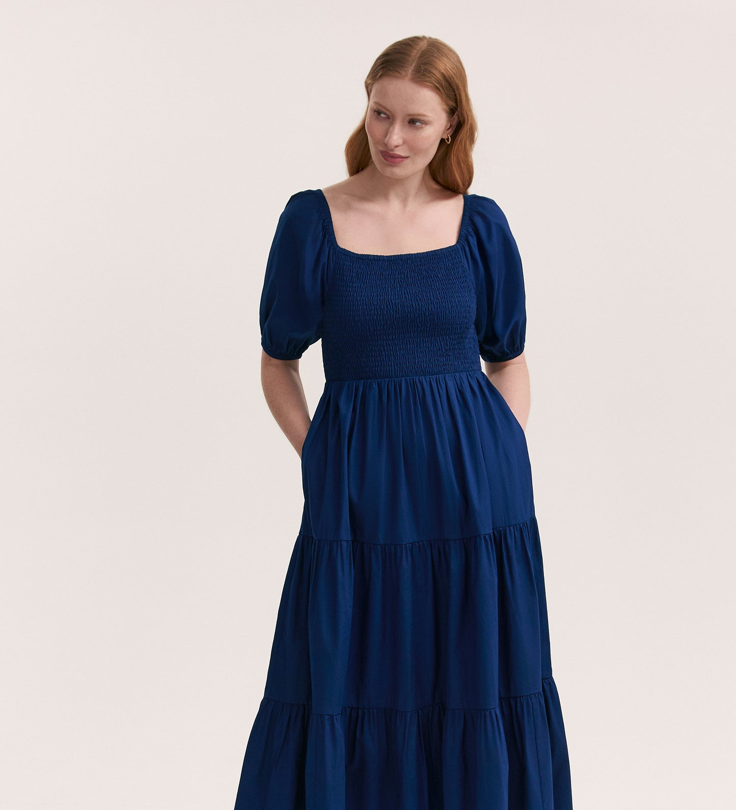 Melody Indigo Cotton Midi Tiered Dress