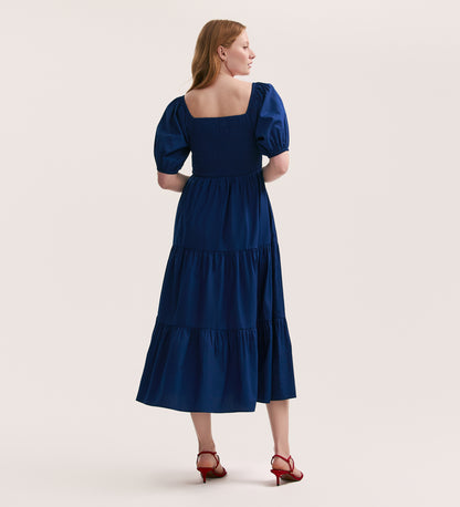 Melody Indigo Cotton Midi Tiered Dress