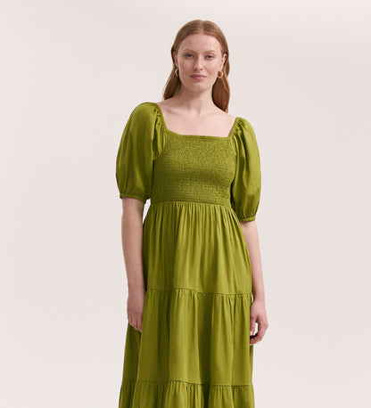 Melody Light Green Cotton Midi Tiered Dress