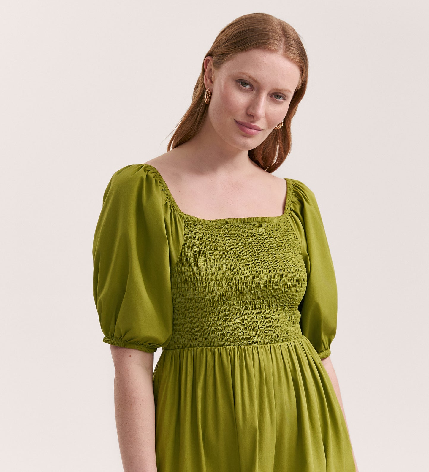 Melody Light Green Cotton Midi Tiered Dress