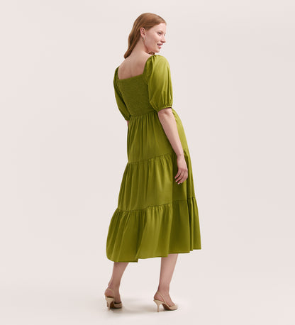 Melody Light Green Cotton Midi Tiered Dress