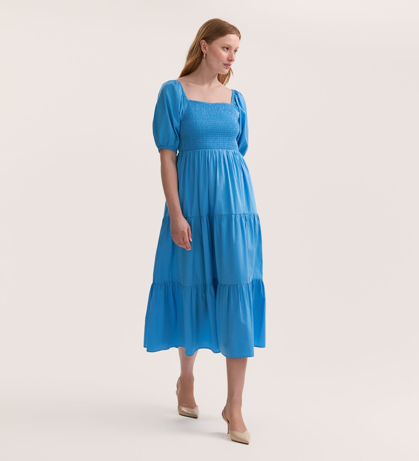 Melody Light Blue Cotton Midi Tiered Dress