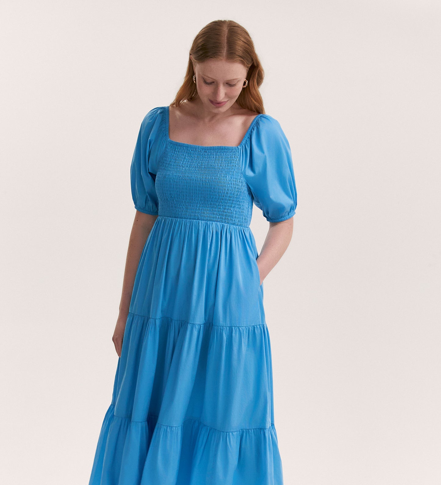 Melody Light Blue Cotton Midi Tiered Dress