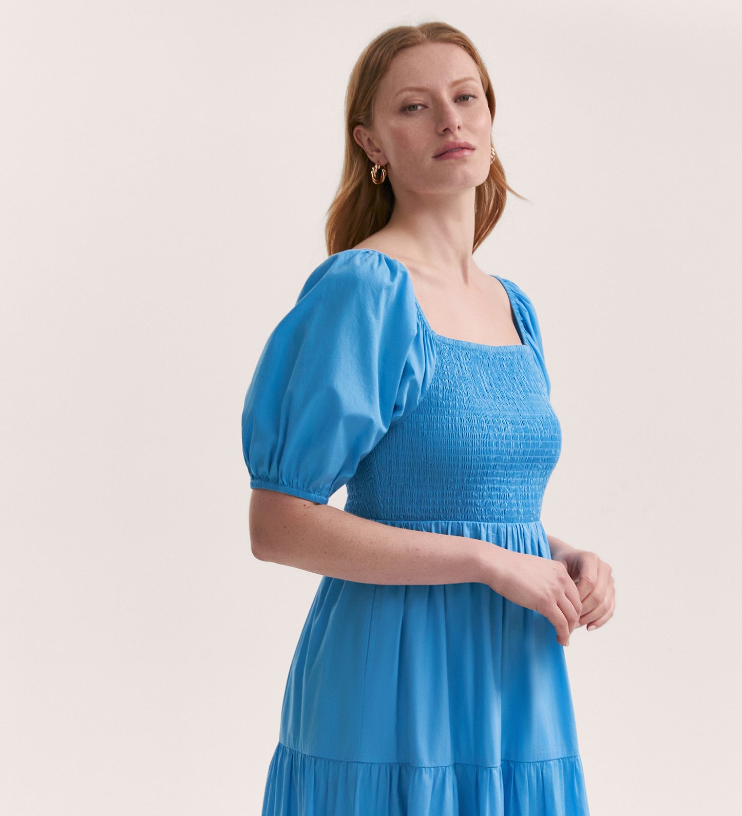 Melody Light Blue Cotton Midi Tiered Dress