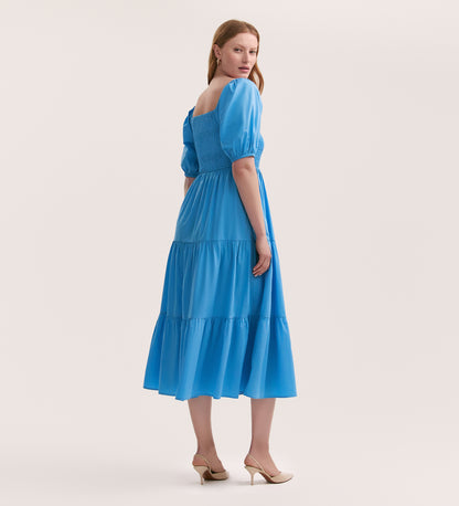 Melody Light Blue Cotton Midi Tiered Dress