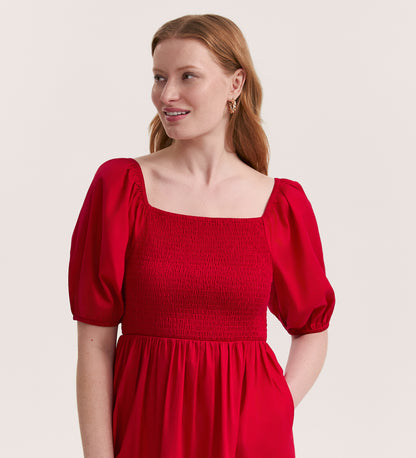 Melody Red Cotton Midi Tiered Dress