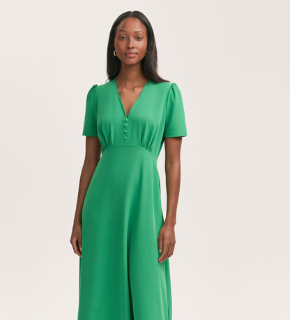 Nieve Green Crepe Midi Tea Dress