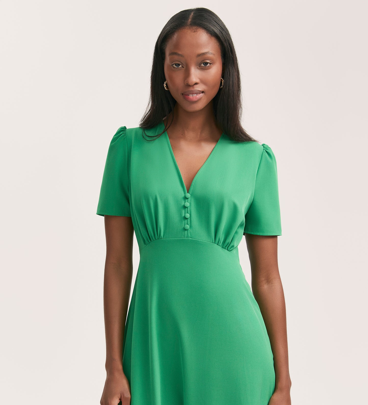 Nieve Green Crepe Midi Tea Dress