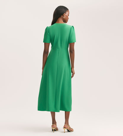 Nieve Green Crepe Midi Tea Dress