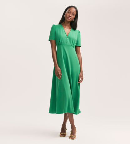 Nieve Green Crepe Midi Tea Dress