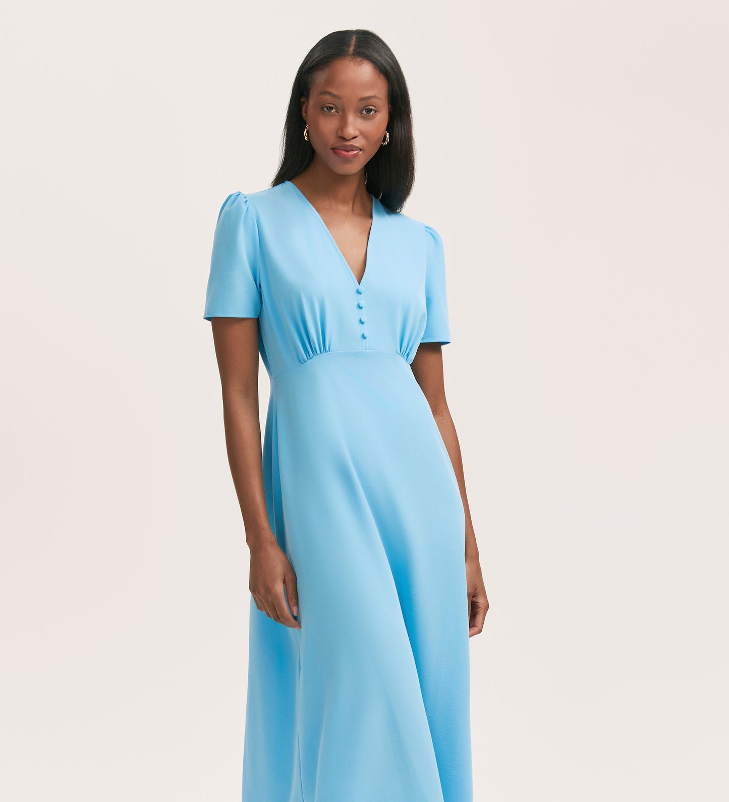 Nieve Light Blue Crepe Midi Tea Dress