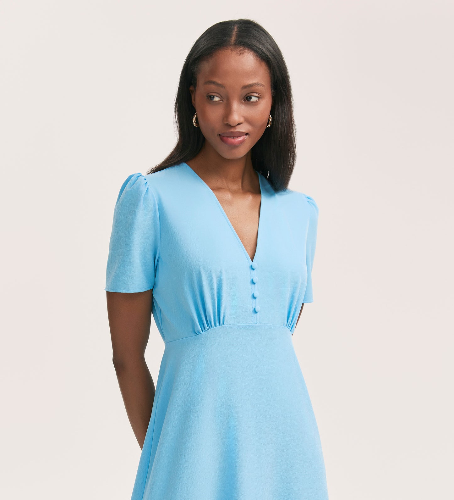 Nieve Light Blue Crepe Midi Tea Dress