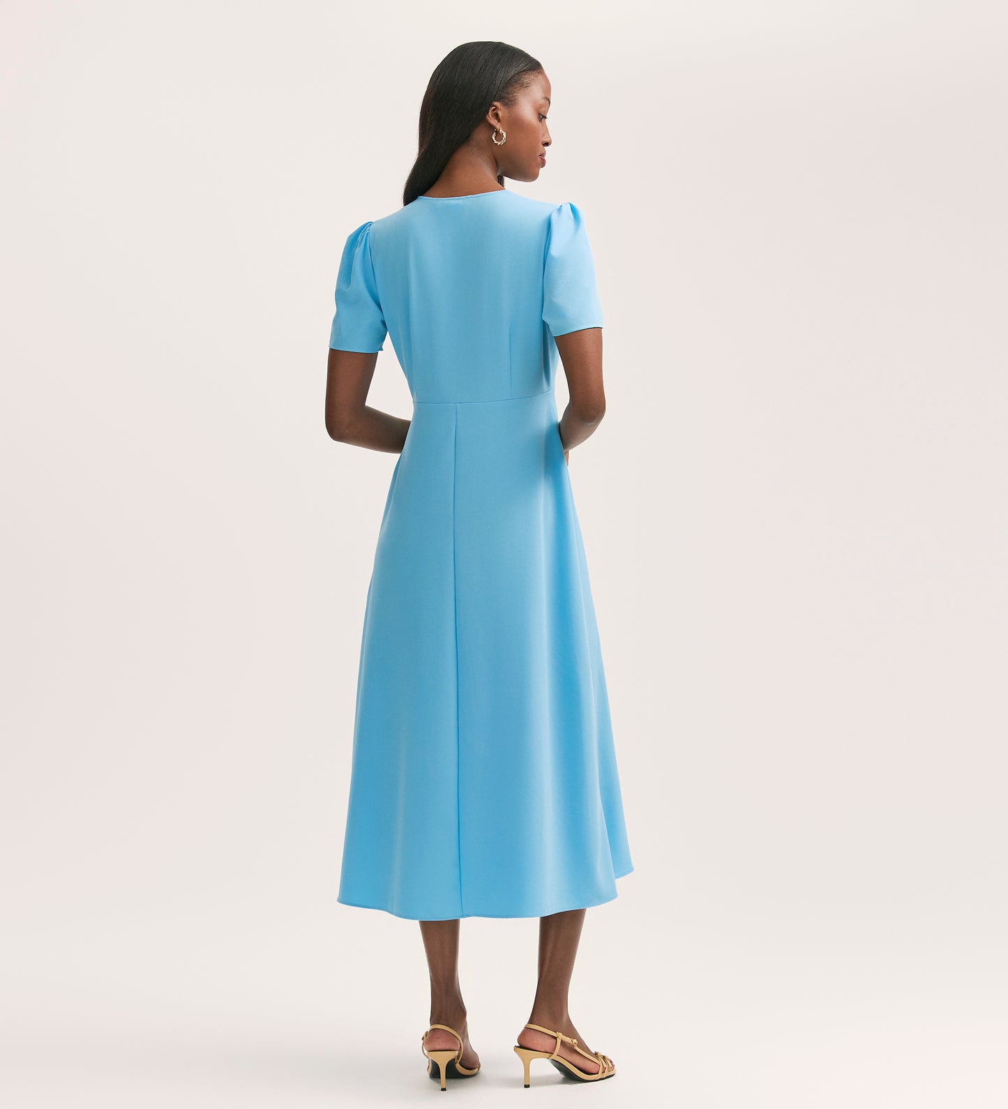 Nieve Light Blue Crepe Midi Tea Dress