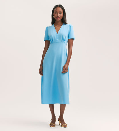 Nieve Light Blue Crepe Midi Tea Dress