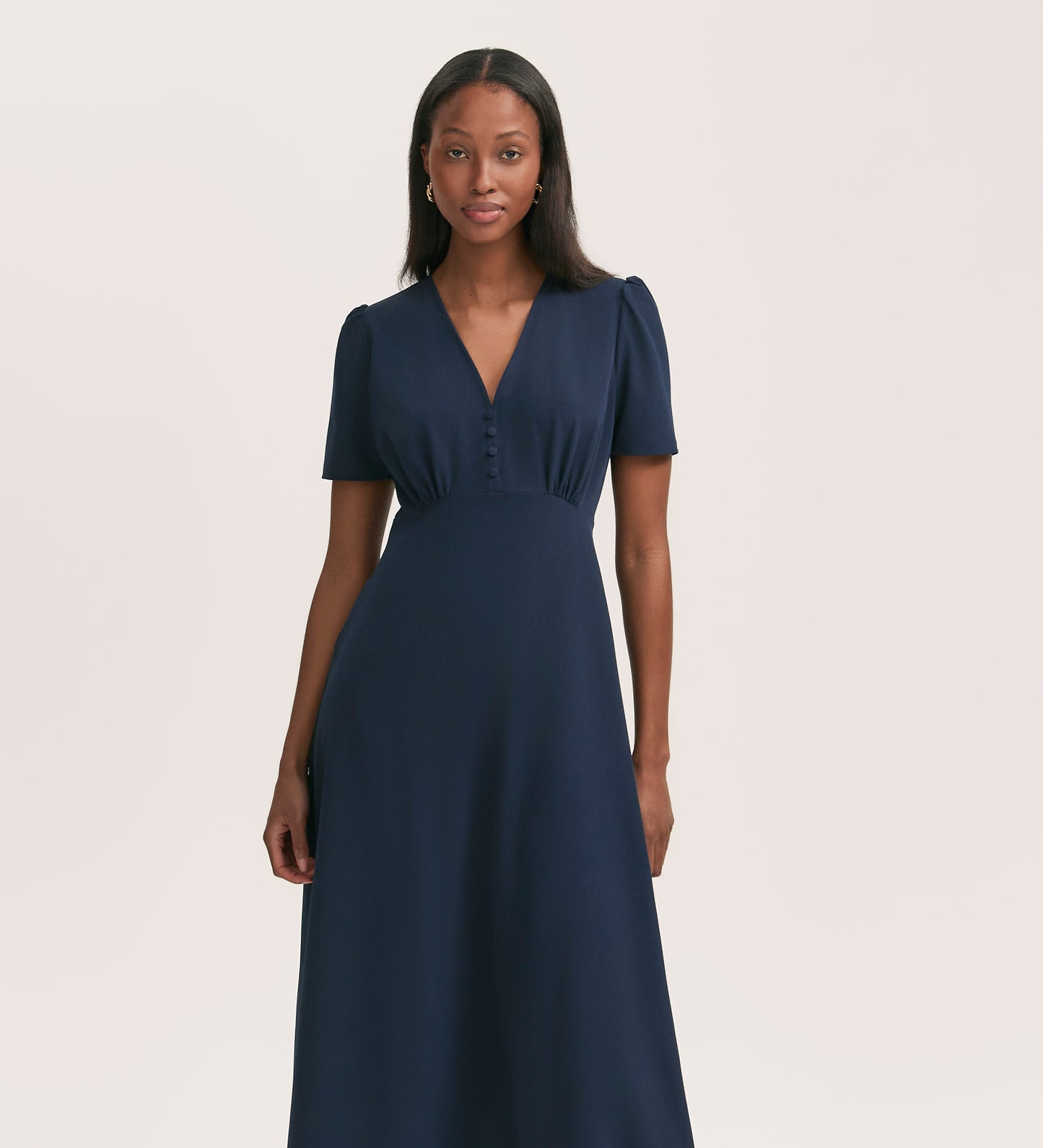 Nieve Navy Crepe Midi Tea Dress