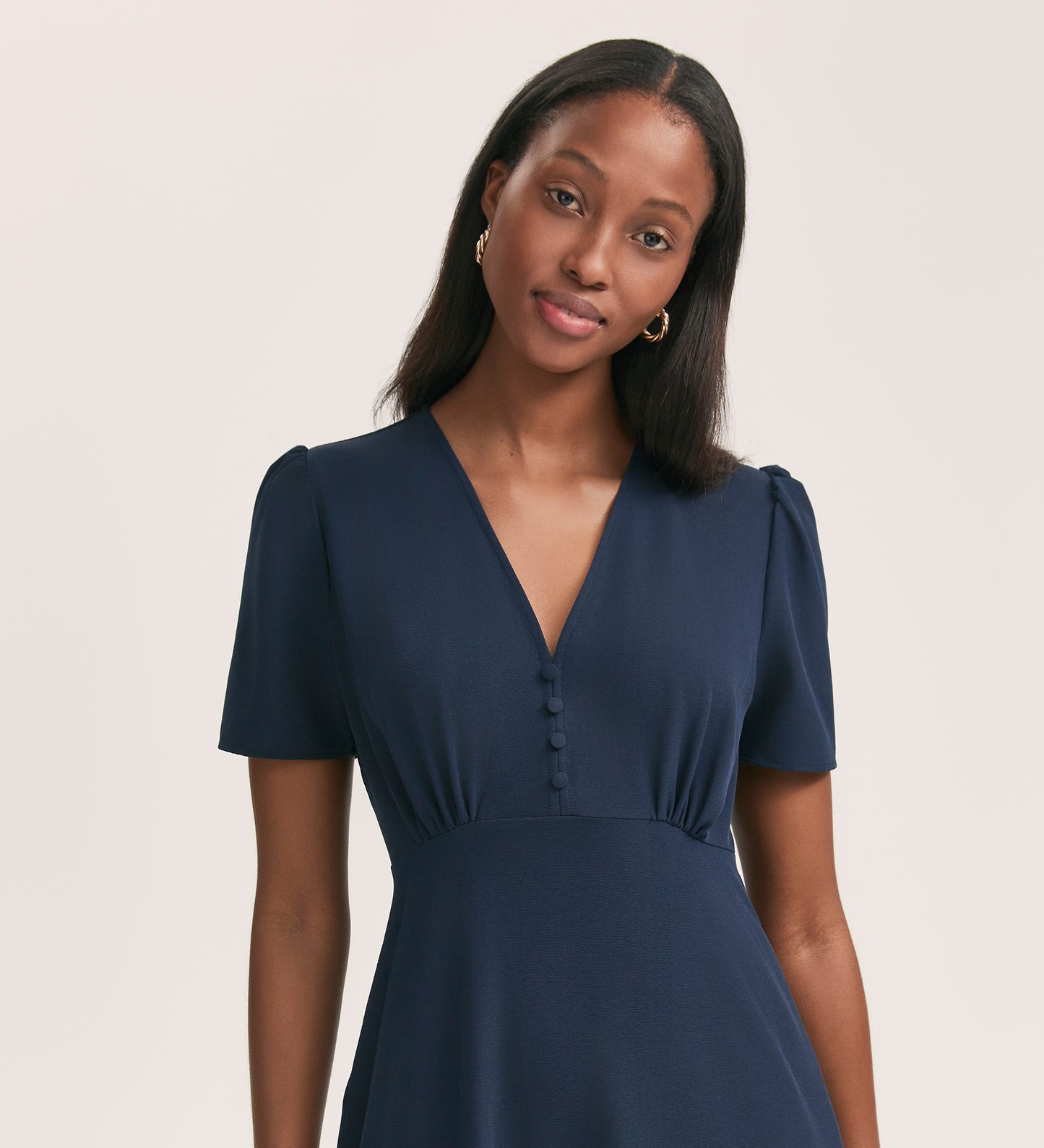 Nieve Navy Crepe Midi Tea Dress