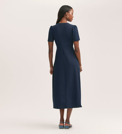 Nieve Navy Crepe Midi Tea Dress