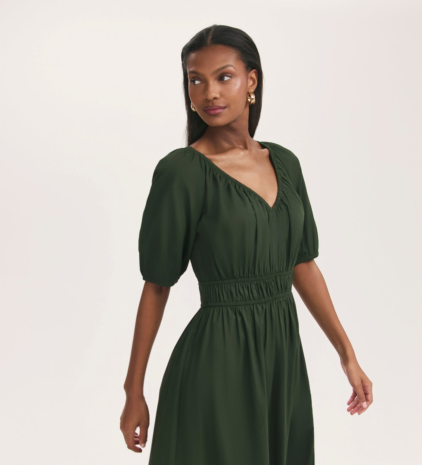 Piper Dark Khaki Cotton Midi Smock Dress