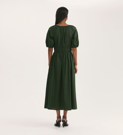 Piper Dark Khaki Cotton Midi Smock Dress