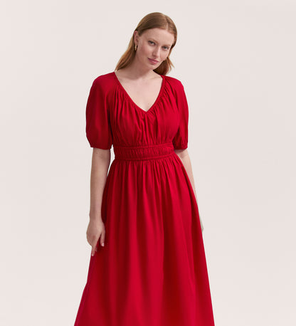 Piper Red Cotton Midi Smock Dress