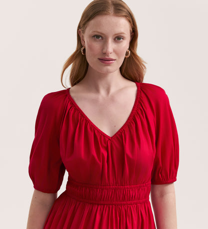 Piper Red Cotton Midi Smock Dress