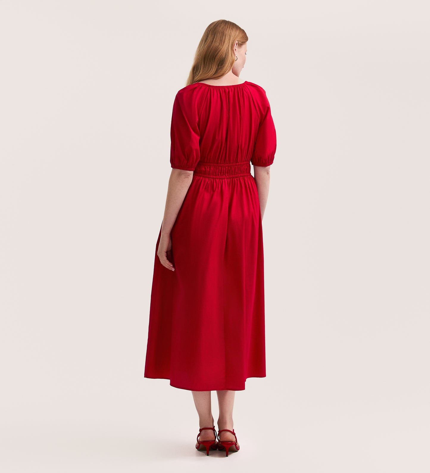 Piper Red Cotton Midi Smock Dress