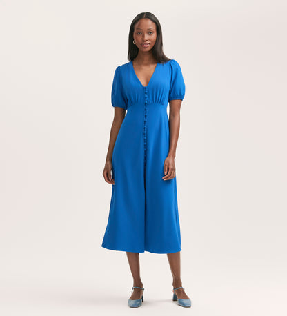 Robyn Cobalt Blue Crepe Midi Tea Dress