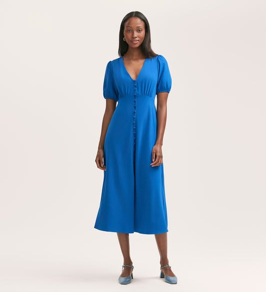 Robyn Cobalt Blue Crepe Midi Tea Dress