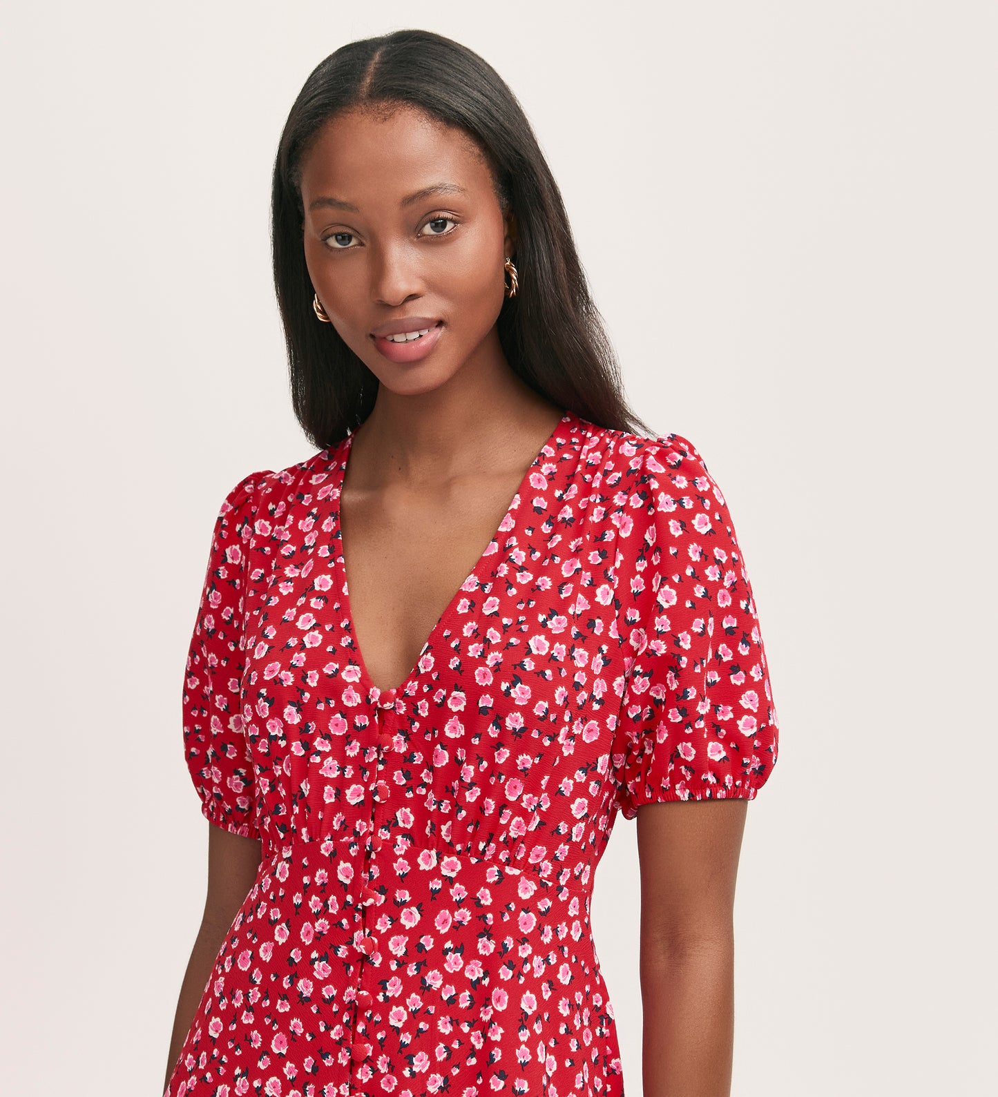 Robyn Red Ditsy Crepe Midi Tea Dress