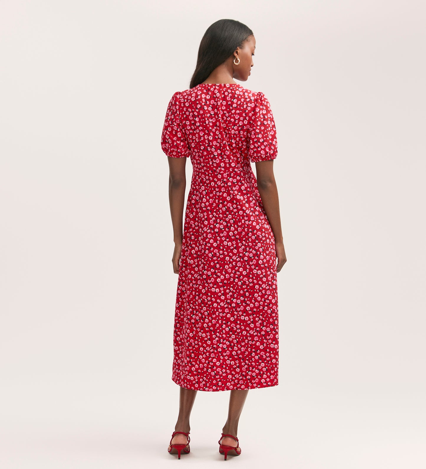 Robyn Red Ditsy Crepe Midi Tea Dress