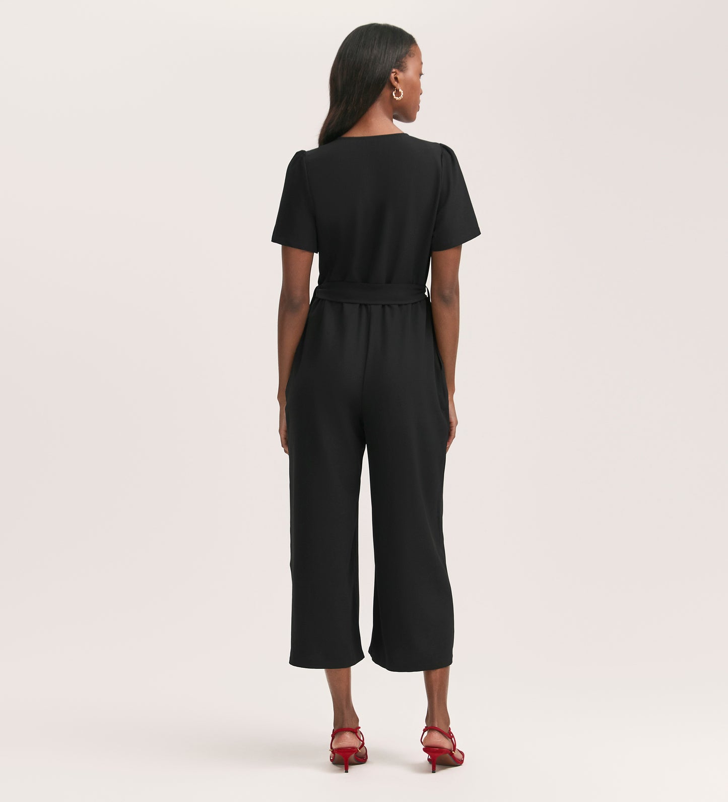 Uma Black Crepe Short Sleeve Jumpsuit