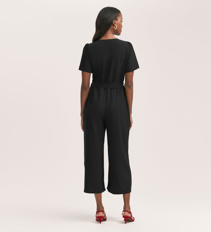 Uma Black Crepe Short Sleeve Jumpsuit