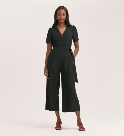 Uma Black Crepe Short Sleeve Jumpsuit