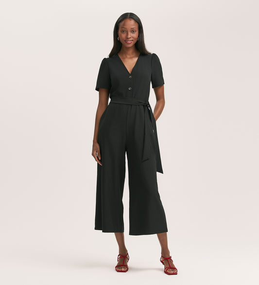 Uma Black Crepe Short Sleeve Jumpsuit