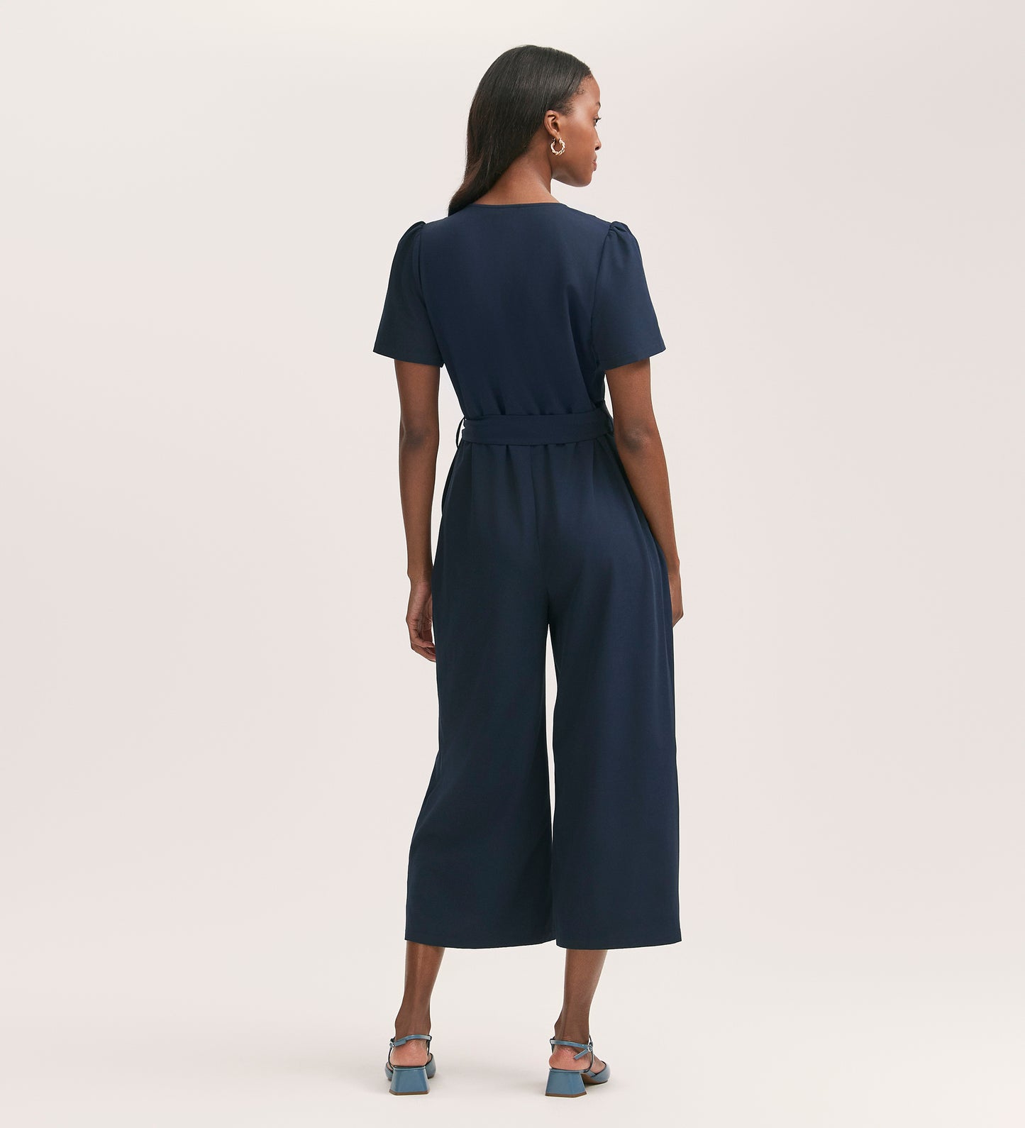 Uma Navy Crepe Short Sleeve Jumpsuit