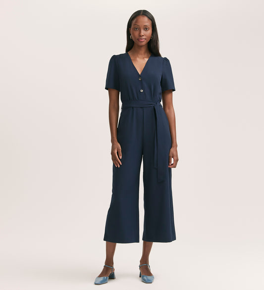 Uma Navy Crepe Short Sleeve Jumpsuit