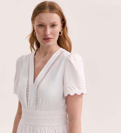 Wren White Cotton Midi Tiered Dress