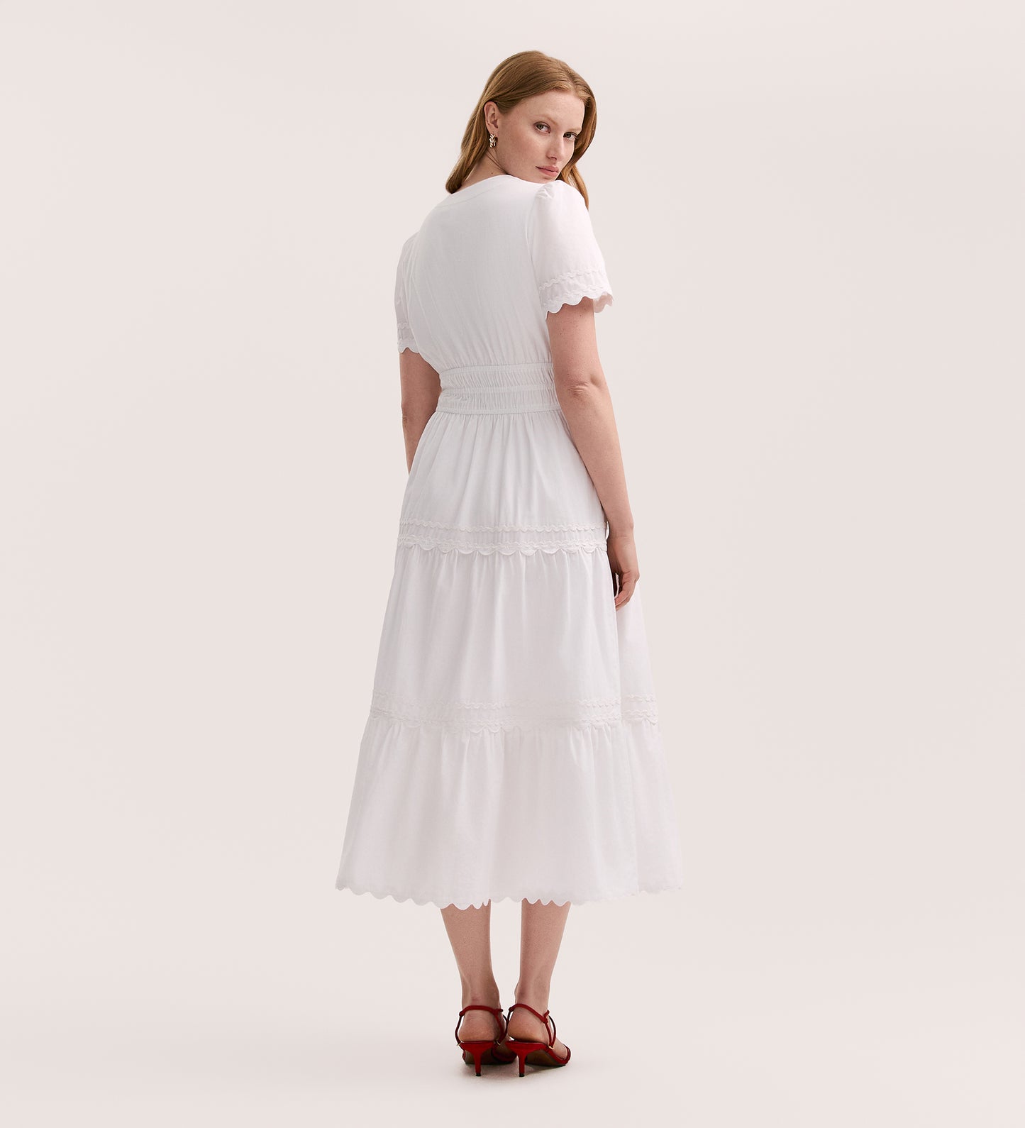 Wren White Cotton Midi Tiered Dress